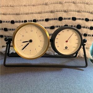 Elegant Gold and Black Wall Clock and Thermometer Set